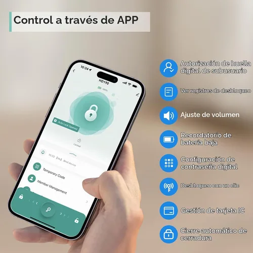 Vista 3 de TUYA - Cerradura de palanca inteligente de huellas dactilares con control de aplicación, entrada sin llave, pantalla táctil Bluetooth, mango