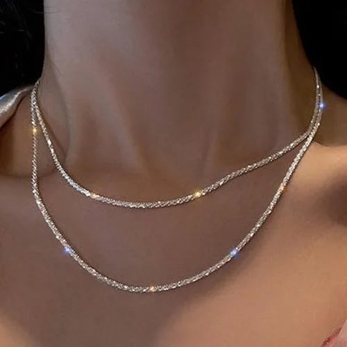 Vista 3 de MIDEEO Collar en capas de oro para mujer, chapado en oro de 14 quilates, cadena en capas, cuerda trenzada brillante, cadena de serpiente simple