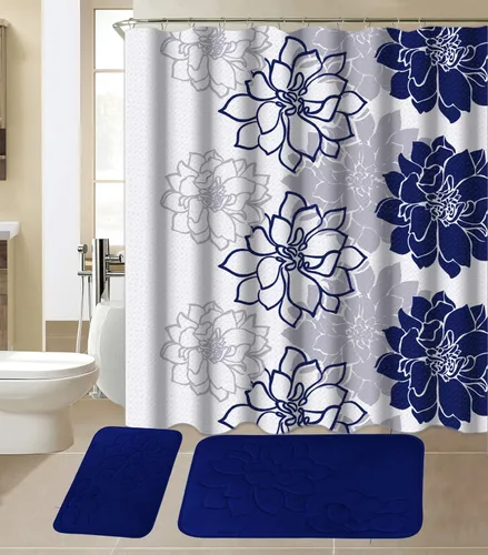 Vista 3 de All American Collection - Juego de 15 piezas de tapetes de baño de espuma viscoelástica con cortina de ducha a juego