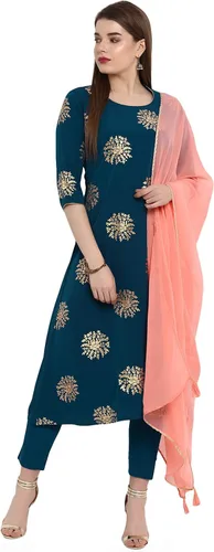Vista 3 de Janasya Conjunto de túnica india para mujer con Dupatta