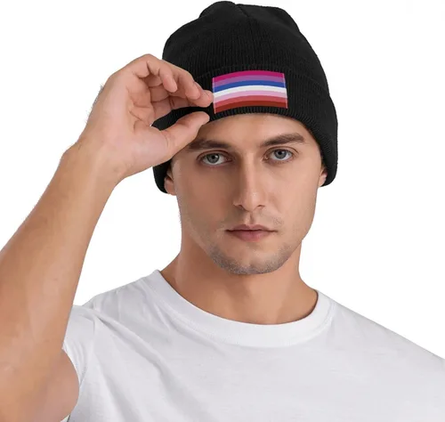 Vista 5 de Lesbian Pride Flag LGBTQ Thickened Warm High Elastic Knitted Woolen Hat African Style with Stylish Personality Print Black