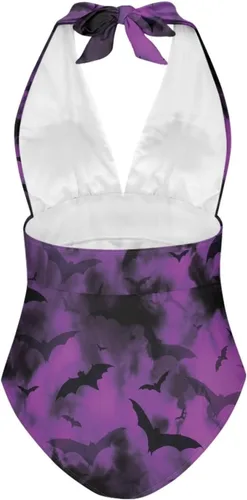 Vista 2 de Traje de baño halter de una pieza para mujer, traje de baño con cuello en V y control