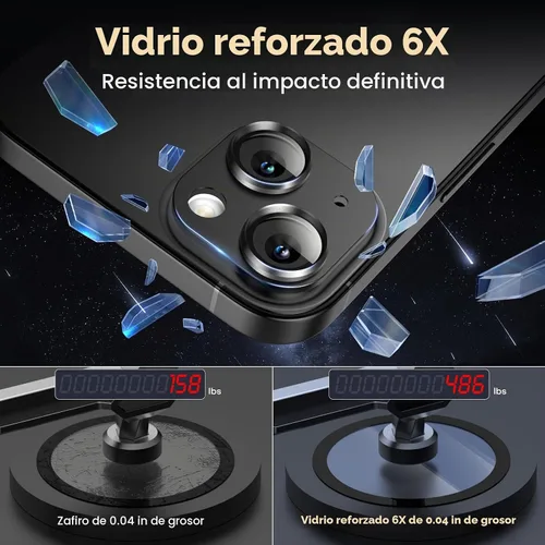 Vista 6 de Protector de lente de cámara para iPhone 15/iPhone 15 Plus/iPhone 14/iPhone 14 Plus, pantalla de cubierta de cámara de vidrio templado de aleación