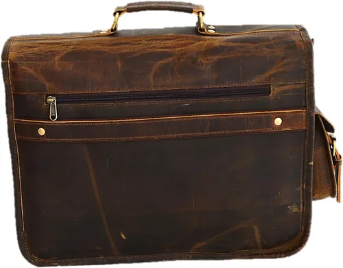 Vista 3 de Satchel And Fable Bolsa de mensajero de cuero de 16 pulgadas para hombre, hecha a mano, vintage, portátil, maletín de oficina marrón