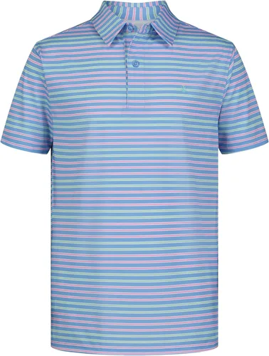 Vista 4 de Izod Boys' Performance Golf Grid Short Sleeve Stretch Collared Polo Shirt Atomizador Raya Azul