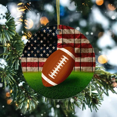 Vista 2 de Two-Side Printed Football USA Flag Ceramic Christmas Ornament, Novelty for Family Friends Kids, Patriotic Christmas Keepsake Pendants
