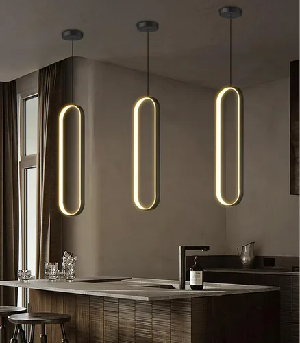 Vista 26 de Lámpara de Araña de Anillo Moderna LED Regulable Luz de Techo para Isla de Cocina Sala de Estar Escaleras Comedor Negro