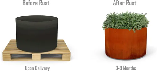 Vista 2 de Construye tu propia maceta de acero Corten – Elige tamaño, fondo, drenaje 12 a 48 pulgadas de diámetro Maceta redonda personalizada de acero