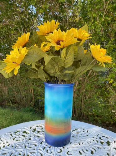 Vista 6 de Handmade USA Ocean Blue VASE - 9" H x 4.5" W Perfect Pottery Wedding Gift Individually Signed by Award-Winning Artist Judith Stiles in Cape Cod
