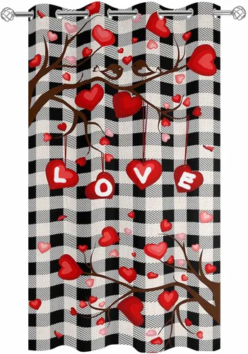 Vista 2 de Plaid Love-Tree Outdoor Curtains for Patio Waterproof Drapery,Grommet Window Curtain Living Room,Bedroom,Doorway,Kitchen,Cafe,Porch Drapes Saint