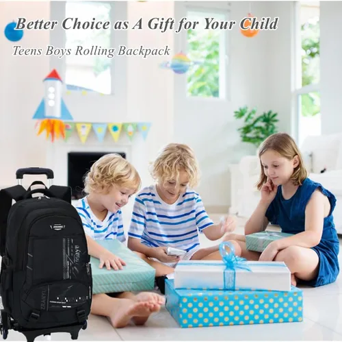 Vista 7 de Mochila con ruedas para adolescentes y niñas, mochila con ruedas para la escuela con seis ruedas, A-azul, M