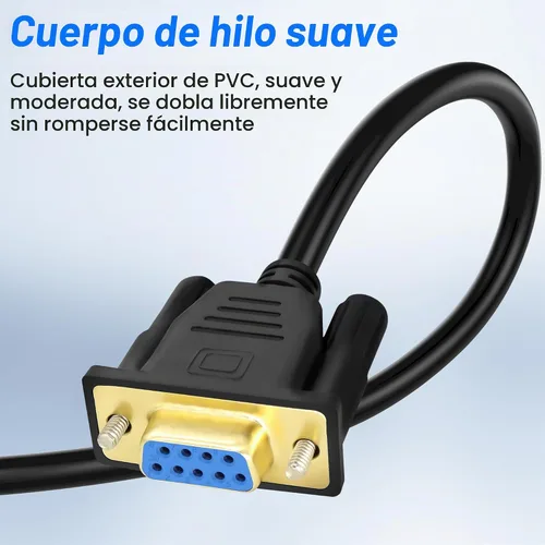 Vista 5 de MEIRIYFA DB9 - Cable adaptador divisor en Y DB 9 pines, 1 macho a 2 hembras, cable de extensión RS232, cable recto a través del puerto serie D-Sub