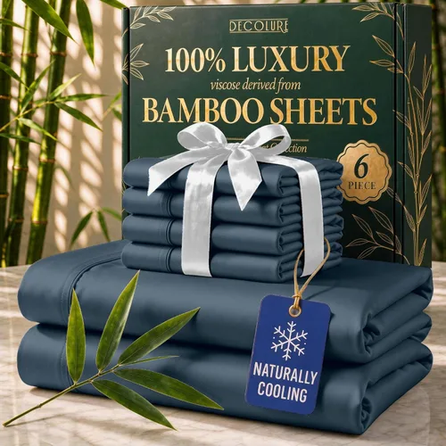 Vista 26 de DECOLURE Sábanas de Viscosa 100% Derivada de Bambú Tamaño Full - Juego de Sábanas de Lujo de 6 Piezas Naturalmente Refrescantes, Ultra Suaves Negro