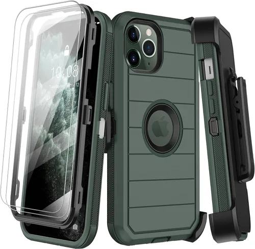 Vista 22 de KECAI Funda para iPhone 11 Pro con estuche de clip para cinturón, protector de pantalla integrado, resistente a prueba de golpes, protección contra