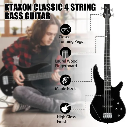 Vista 7 de Ktaxon Guitarra Bajo Eléctrica de 4 Cuerdas con Amplificador de 20 W, Pastilla Tipo PJ, Mástil de Arce Secado Naturalmente al Aire, Diapasón