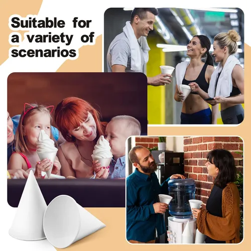 Vista 6 de Roshtia 100 tazas de cono de papel de 6 onzas gruesas desechables para hielo afeitado, dispensador de enfriador de agua para granizados