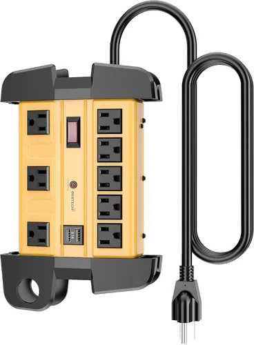Vista 7 de Oviitech Tira de alimentación de metal resistente con 8 salidas de protección contra sobretensiones con 2 puertos de carga USB (2.4A), 1800 julios