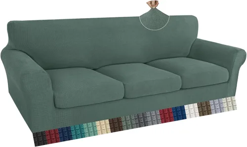 Vista 32 de ZNSAYOTX 2 fundas para sillas con brazos para sala de estar, súper suave, con funda de cojín de asiento, gruesa, duradera, mezcla de elastano, alta
