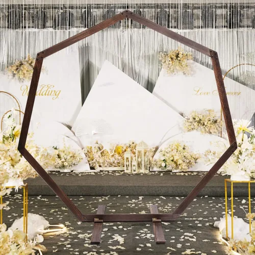 Vista 5 de Arcos de boda de madera para ceremonia, soporte de telón de fondo de arco de boda de 7.2 pies, soporte de arco de globo para ceremonia de boda