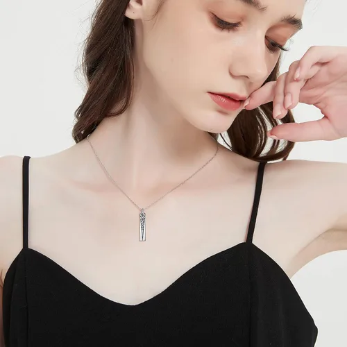 Vista 118 de Collar con colgante de urna de cenizas de cremación y árbol de la vida para mujer, plata de ley US1