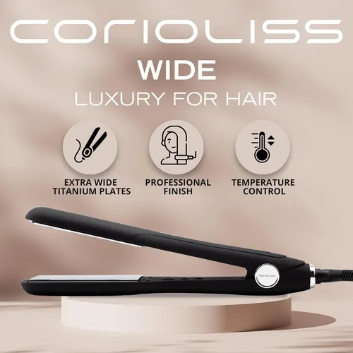 Vista 2 de Corioliss Plancha de pelo profesional extra ancha para mujer, planchas de titanio, color negro, suave al tacto Wide