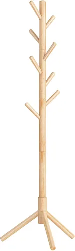 Vista 9 de VASAGLE Perchero de Madera Maciza, Perchero de Pie en Forma de Árbol con 8 Ganchos, 3 Opciones de Altura, para Ropa, Sombreros, Bolsos, Sala