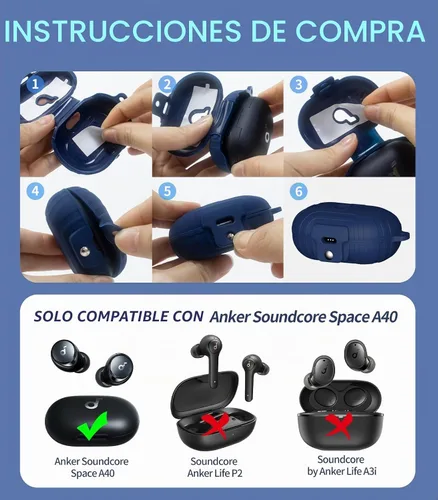 Vista 5 de para Anker Soundcore Space A40 Funda de bloqueo seguro, cubierta protectora de silicona contra arañazos y golpes SOLO compatible con el estuche