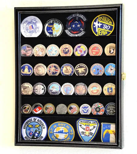 Vista 3 de sfDisplay,LLC. 56 Challenge - Vitrina de monedas – Estantes totalmente ajustables – Monedas más grandes – 98% de protección UV (acabado negro)