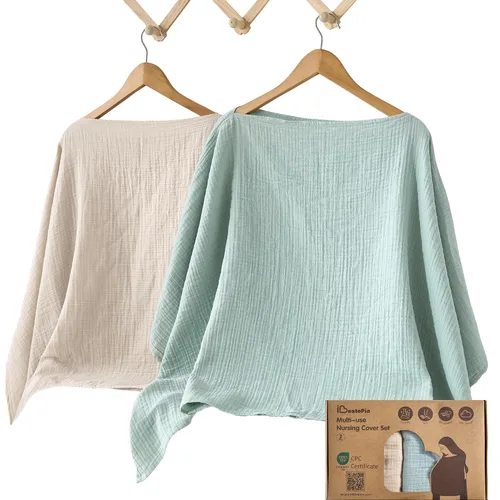 Vista 8 de Funda de lactancia de muselina de algodón, paquete de 2, poncho Crema de albaricoque y rosa loto