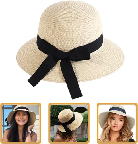 Vista 7 de Women Beach Sun Hat Wide Brim Fashion Bucket Cap Beige