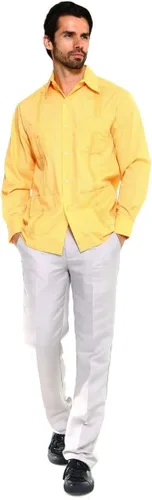 Vista 5 de Mojito Collection Camisa Guayabera clásica de mezcla de polialgodón de manga larga, Oro
