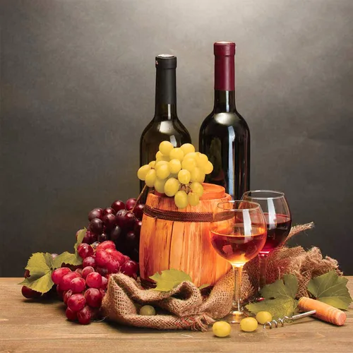 Vista 6 de VVA Mantel redondo, botellas de barril de vino y copas de vino y uvas maduras sobre bodega de madera, pintoresco mantel redondo para cenas