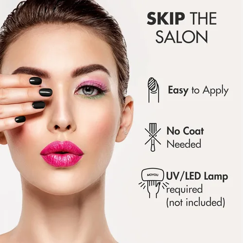 Vista 3 de MOYOU LONDON Tiras de uñas de gel semicuradas de color liso, 20 unidades. Envolturas de uñas de gel UV para manicura de calidad de salón, fácil