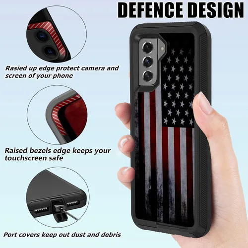 Vista 2 de Funda compatible con Samsung Galaxy S21 5G, diseño de bandera estadounidense antigua con protector de lente de cámara resistente
