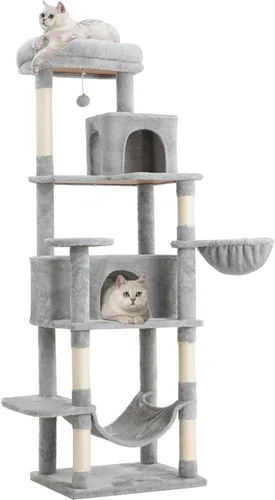 Vista 12 de Árbol para gatos de 54 pulgadas, torre alta para gatos con hamaca, condominio y almohadilla para rascar, casa para gatos con percha de felpa