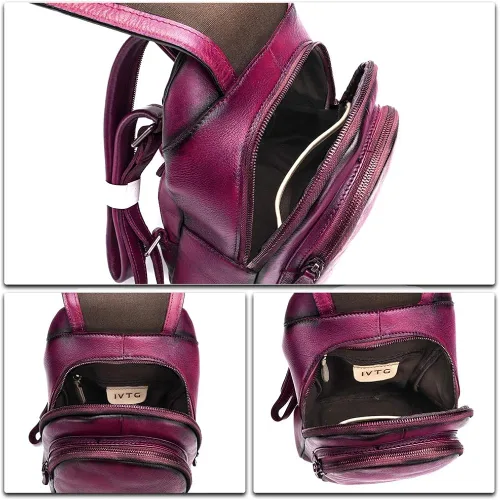Vista 7 de Mochila de cuero para mujer, estilo vintage, hecha a mano, informal, pequeña mochila