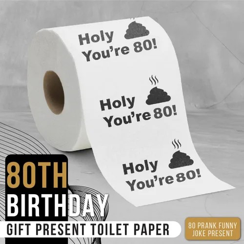 Vista 2 de Papel higiénico para decoración de cumpleaños número 80 para hombres y mujeres, diseño divertido, gran regalo de broma hilarante, ecológico, ultra