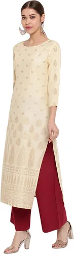 Vista 4 de Janasya Indian - Kurta de rayón crema para mujer
