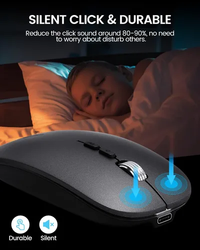 Vista 4 de Uineer Ratón Bluetooth LED, recargable Bluetooth inalámbrico (BT 5.1+2.4G), mouse silencioso para computadora portátil, MacBook, Windows, Mac