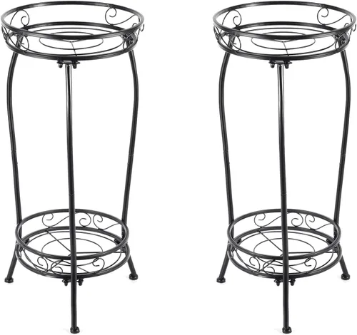 Vista 7 de Kavlium Paquete de 2 Soportes para Plantas de Interior y Exterior, Soportes Altos de Metal Negro Resistentes al Óxido y Estables, Estante