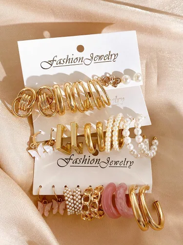 Vista 8 de Juego de 45 pares de aretes de aro dorados para niñas y mujeres, juego de aretes gruesos trenzados pequeños y grandes, aretes para mujer, paquete