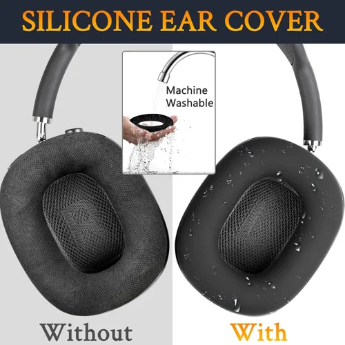 Vista 4 de Kit protector SOULWIT para AirPods Max, cubierta de diadema + protector de estuche de TPU + cubierta de almohadillas de silicona, accesorio Negro