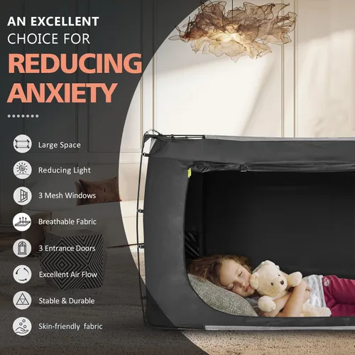 Vista 5 de RIYDH Tienda de campaña para cama tamaño individual XL para adultos y niños, diseño original, tienda de campaña portátil de ensueño para interiores