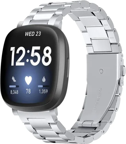 Vista 13 de Correa de acero inoxidable compatible con Fitbit Versa 4 / Fitbit Sense 2 / Fitbit Versa 3 / Fitbit Sense, correas de reloj de metal ajustables