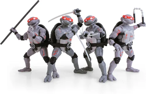 Vista 2 de Teenage Mutant Ninja Turtles BST AXN Battle Damaged - Figura de acción de 5 pulgadas, paquete de 4 en caja de pizza