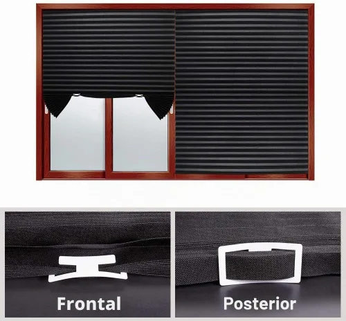 Vista 3 de LUCKUP 1 Paquete Persiana de Tela Plisada Filtrante de Luz Sin Cordón, Fácil de Cortar e Instalar, con 2 Clips (48"x72" - 1 Paquete, Negro)