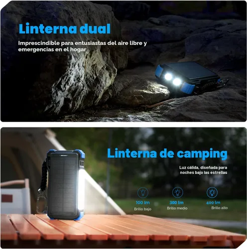 Vista 4 de BLAVOR Banco de energía solar 20000mAh, cargador inalámbrico para teléfonos Azul