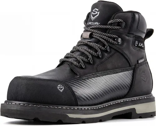 Vista 8 de SUREWAY Botas de trabajo para hombre de 6 pulgadas, impermeables, suaves/compuestas, cuero de caballo loco resistente, con cordones antideslizantes