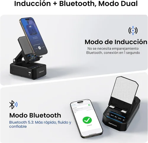Vista 3 de Soporte para teléfono celular con altavoz Bluetooth de inducción inalámbrica instantánea, sin necesidad de emparejamiento Bluetooth, conexión en 1