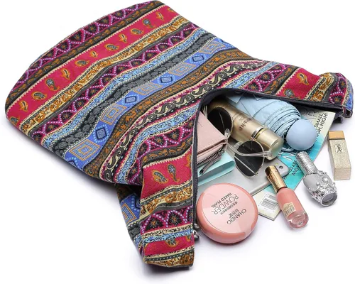 Vista 151 de Bolsa de hombro para mujer, de lona en estilo hippie/bohemio para llevar cruzada al hombro, disponible en diferentes colores y estampados